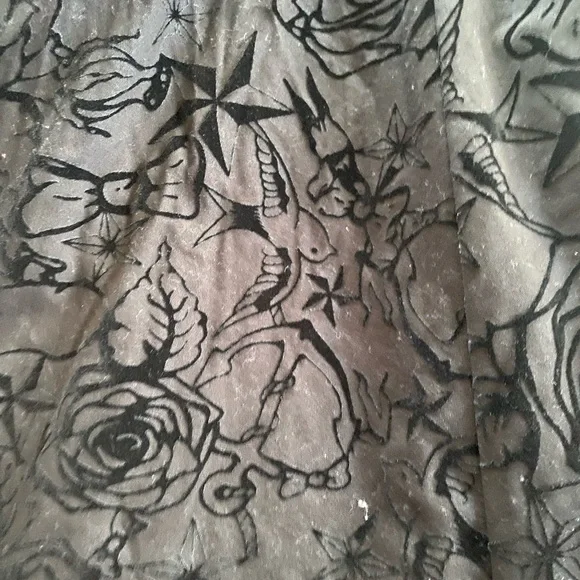 Velvet Burnout Rockabilly Print Corset Ribbon Trimmed Dress Queen Anne Neckline - Picture 7 of 16